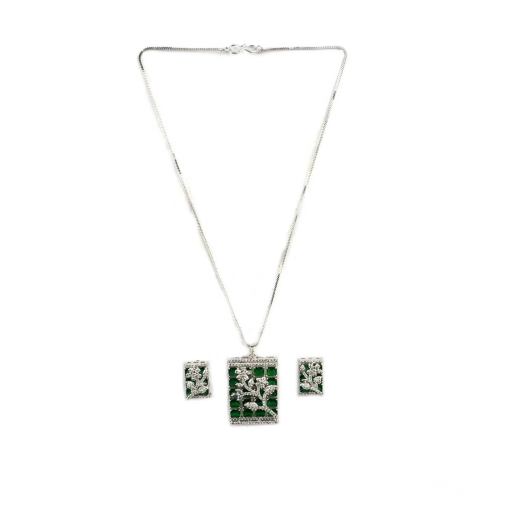 Generic Women's Brass Silver Plated Pendant Set (Green) - Image 5