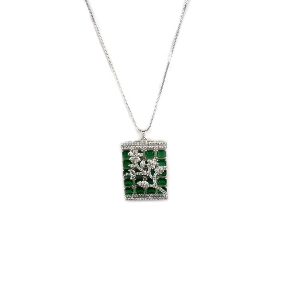 Generic Women's Brass Silver Plated Pendant Set (Green) - Image 2