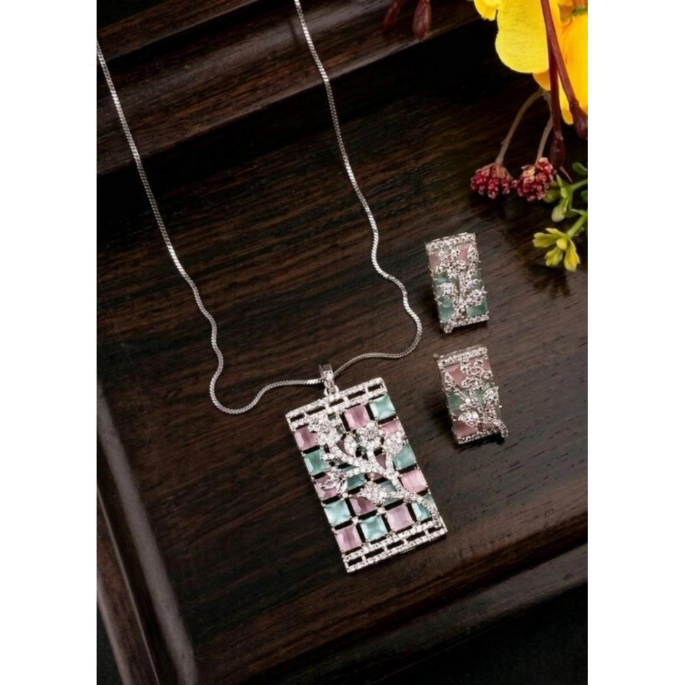 Generic Women's Brass Silver Plated Pendant Set (Multicolor)