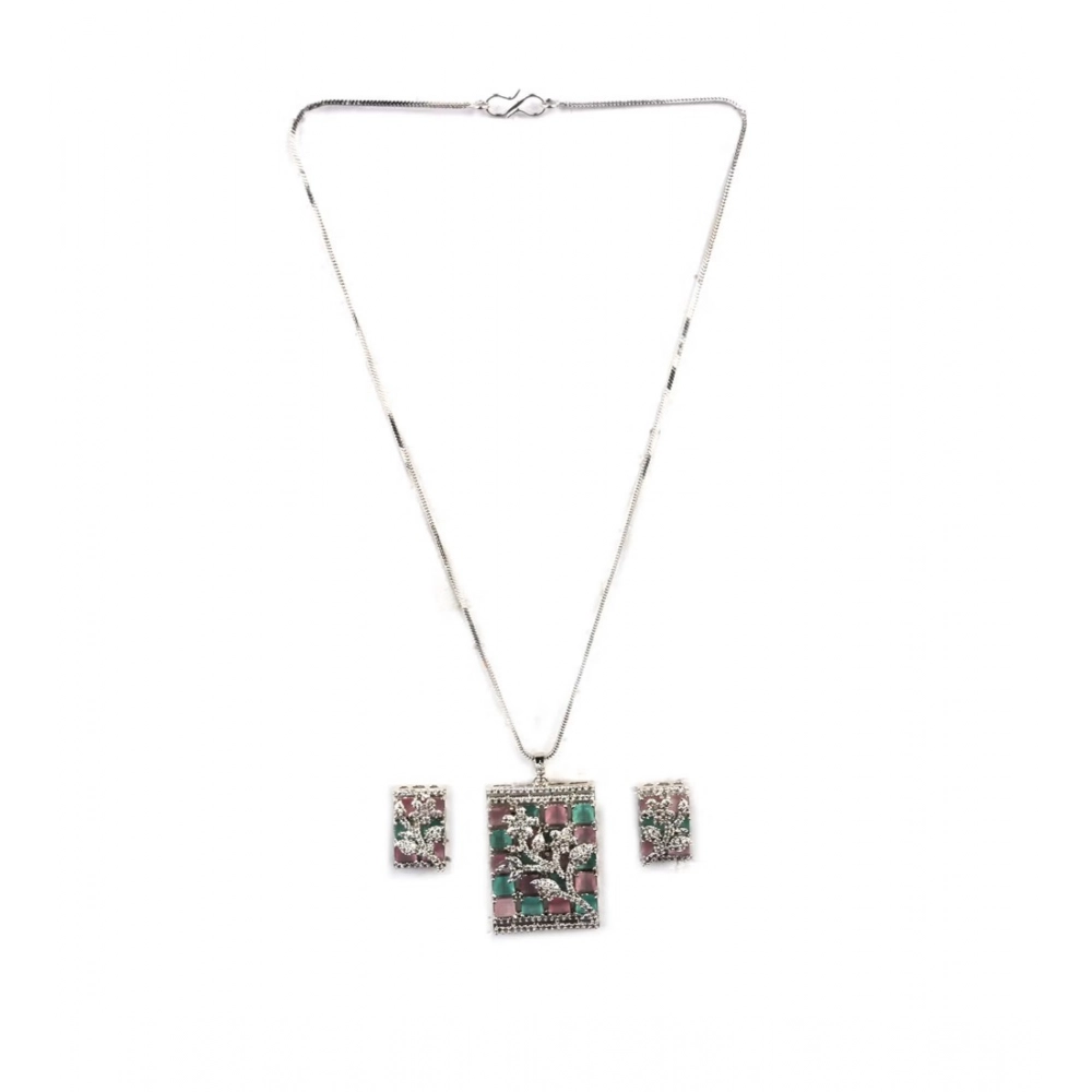 Generic Women's Brass Silver Plated Pendant Set (Multicolor) - Image 5