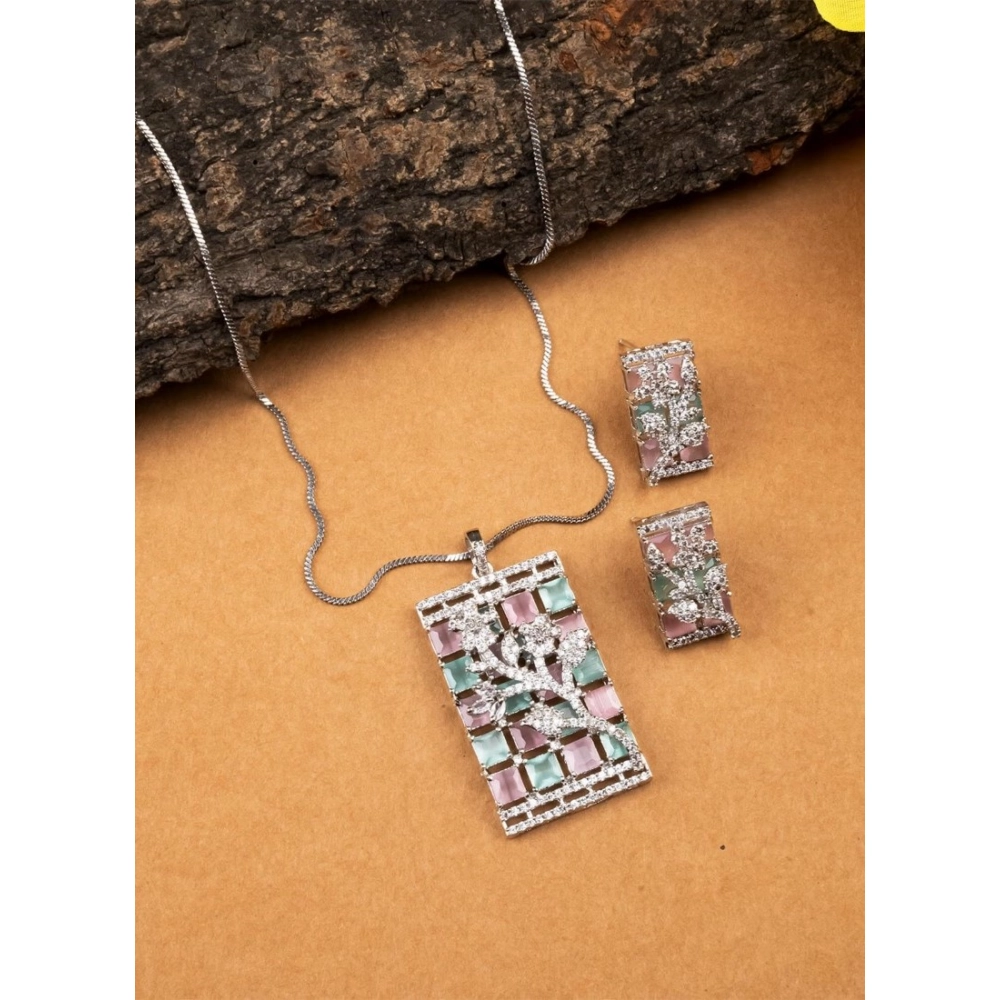 Generic Women's Brass Silver Plated Pendant Set (Multicolor) - Image 4