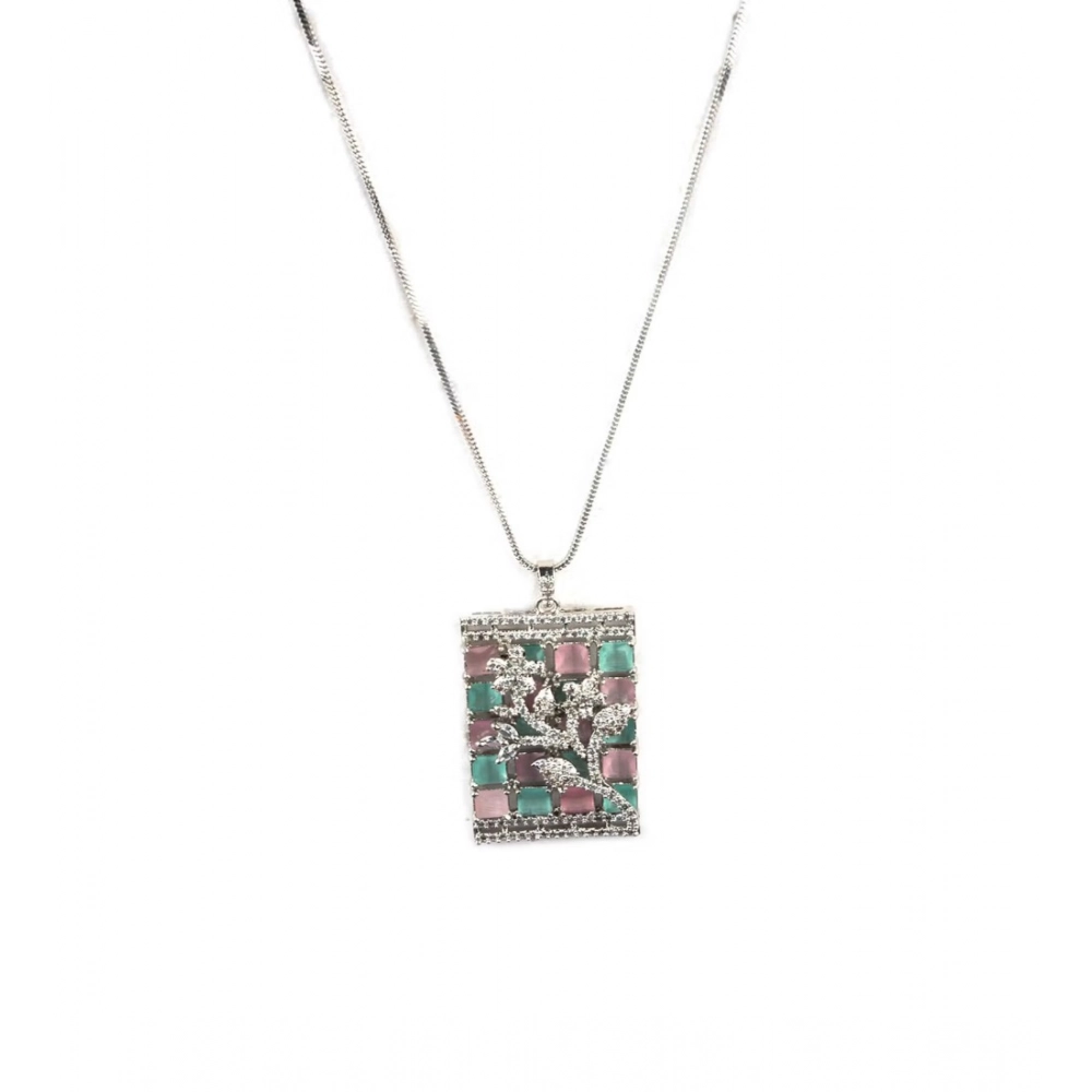 Generic Women's Brass Silver Plated Pendant Set (Multicolor) - Image 2