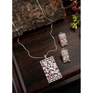 Generic Women's Brass Silver Plated Pendant Set (Pink)