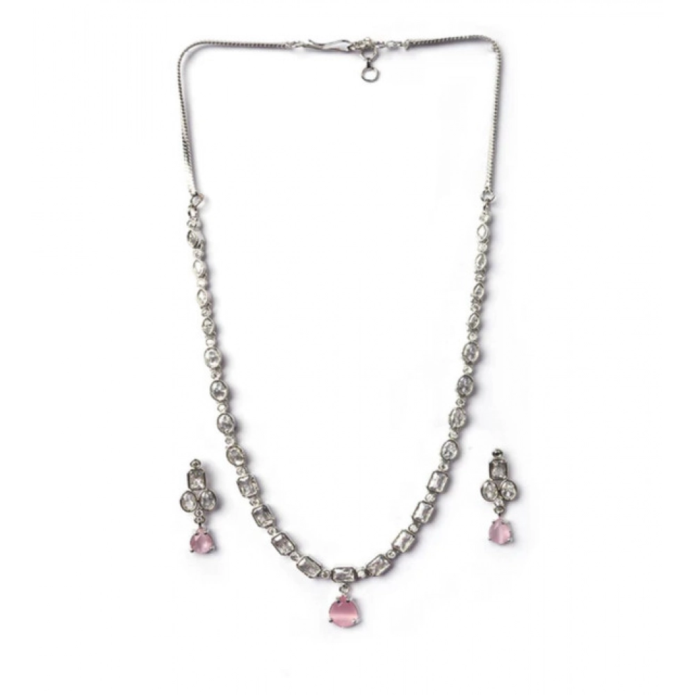 Generic Women's Brass Silver Plated Necklace set (Pink) - Image 5