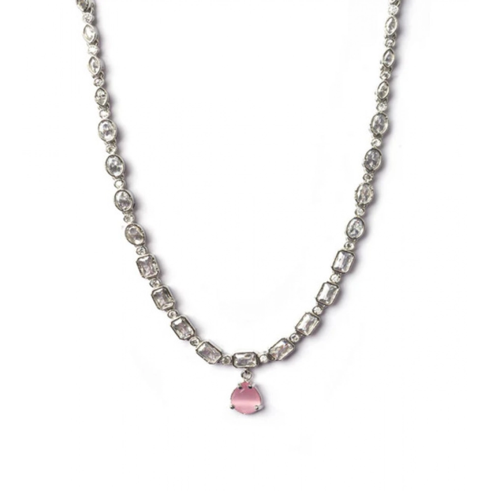 Generic Women's Brass Silver Plated Necklace set (Pink) - Image 3