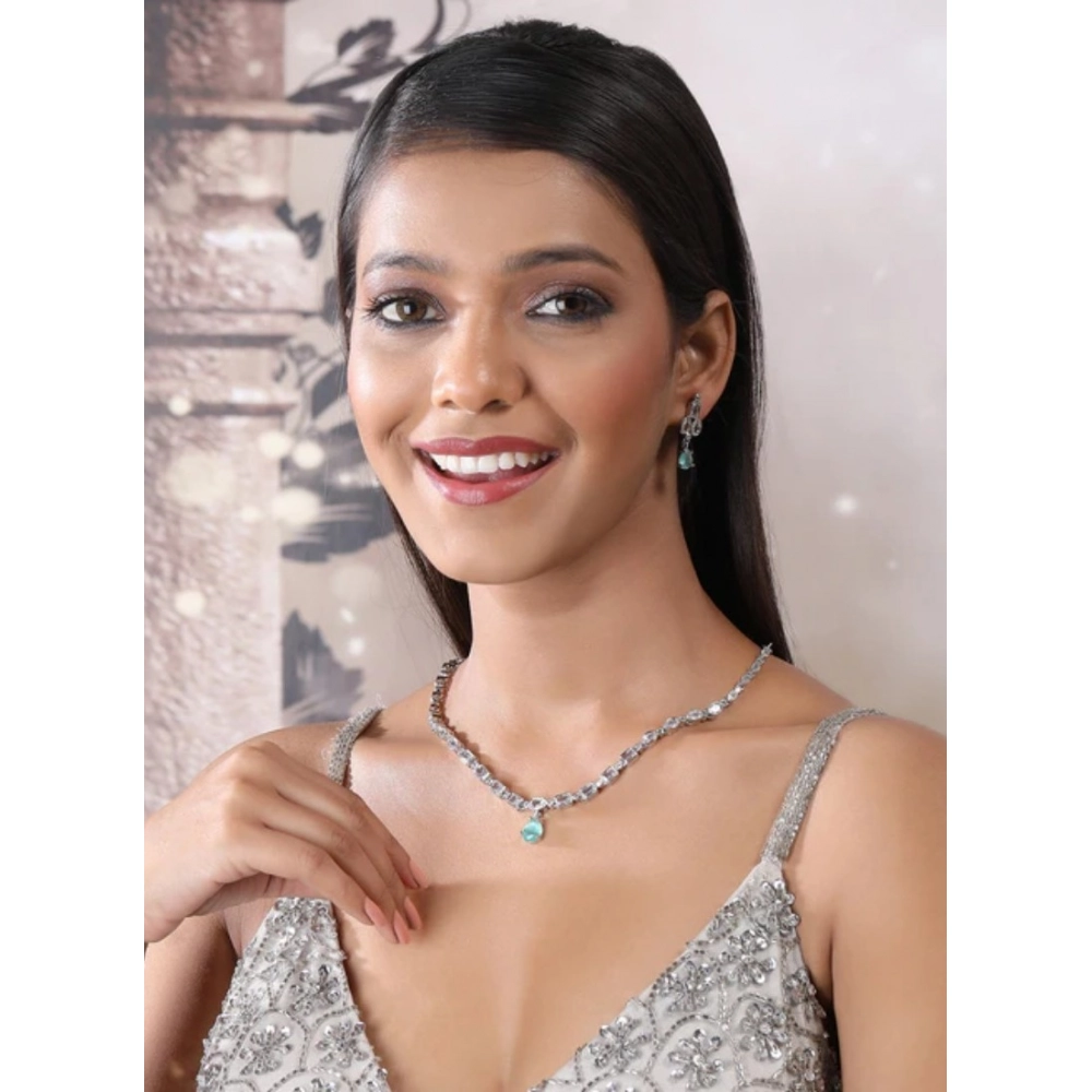 Generic Women's Brass Silver Plated Necklace set (Turquoise) - Image 4