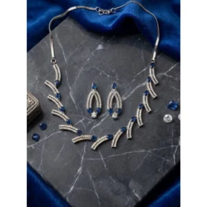 Generic Women's Brass Silver Plated Necklace set (Blue)