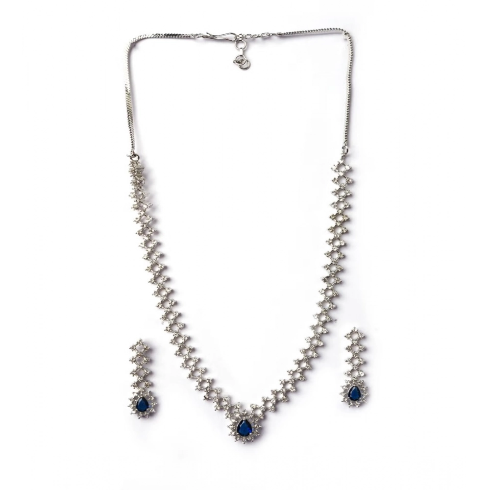Generic Women's Brass Silver Plated Necklace set (Blue) - Image 5