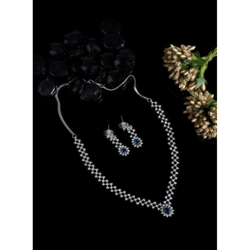 Generic Women's Brass Silver Plated Necklace set (Blue) - Image 3