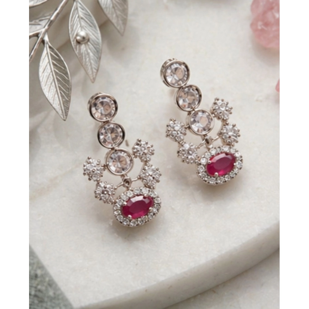 Generic Women's Brass Silver Plated Necklace set (Pink) - Image 2