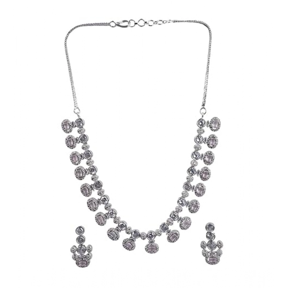 Generic Women's Brass Silver Plated Necklace set (White) - Image 5