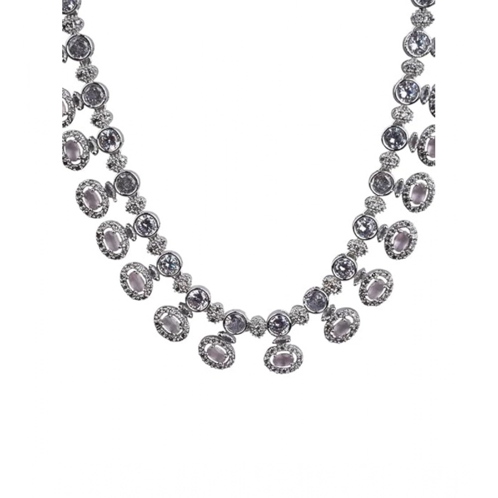 Generic Women's Brass Silver Plated Necklace set (White) - Image 3