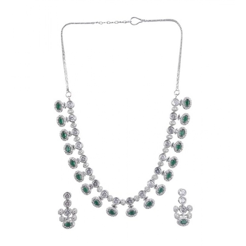 Generic Women's Brass Silver Plated Necklace set (Green) - Image 5