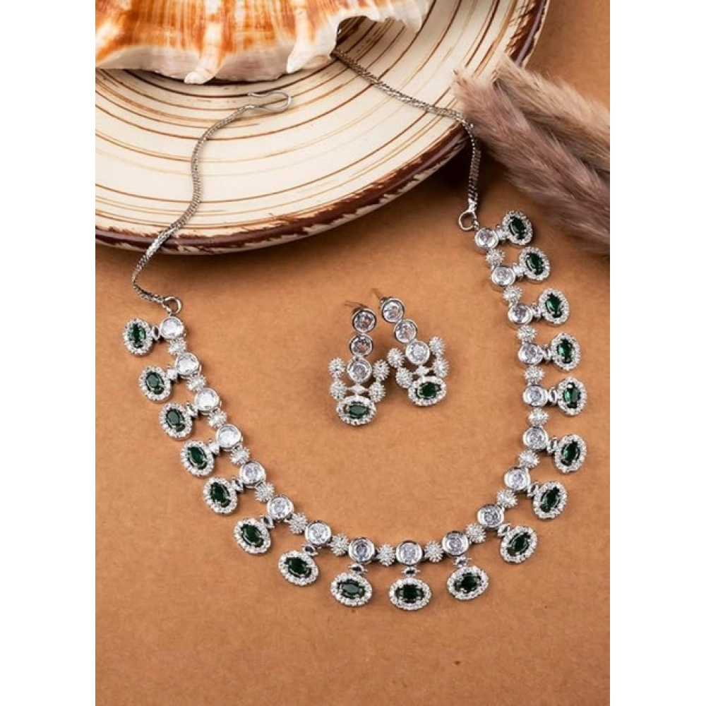 Generic Women's Brass Silver Plated Necklace set (Green) - Image 4