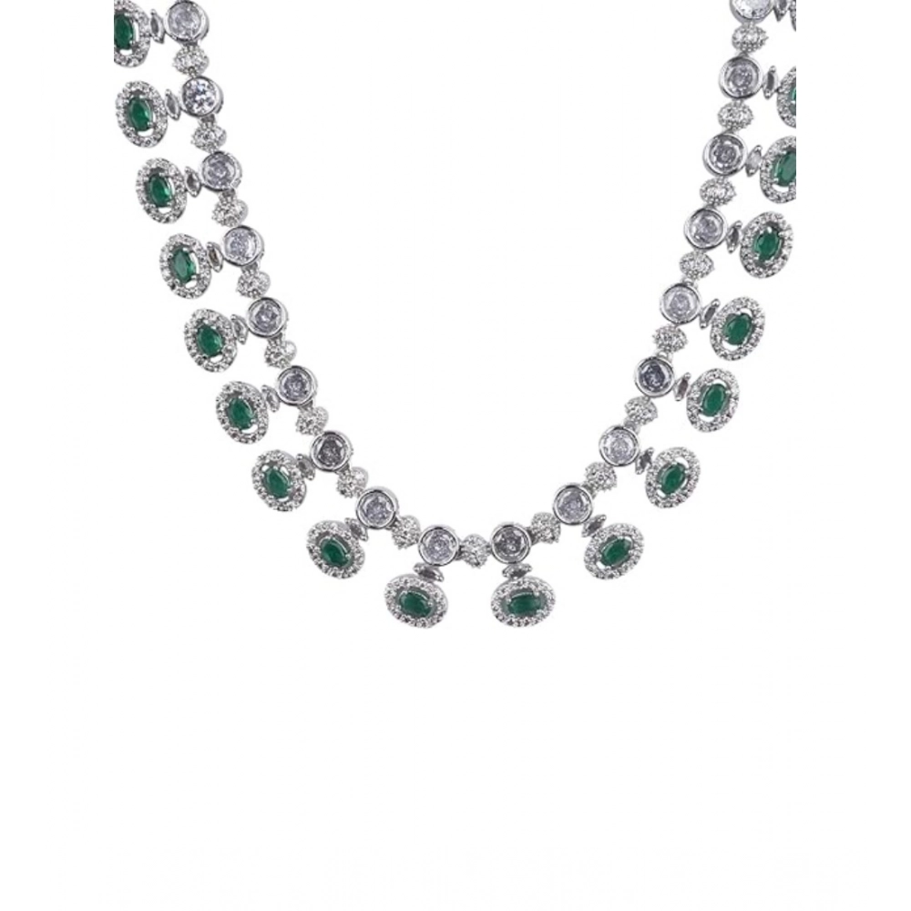Generic Women's Brass Silver Plated Necklace set (Green) - Image 3