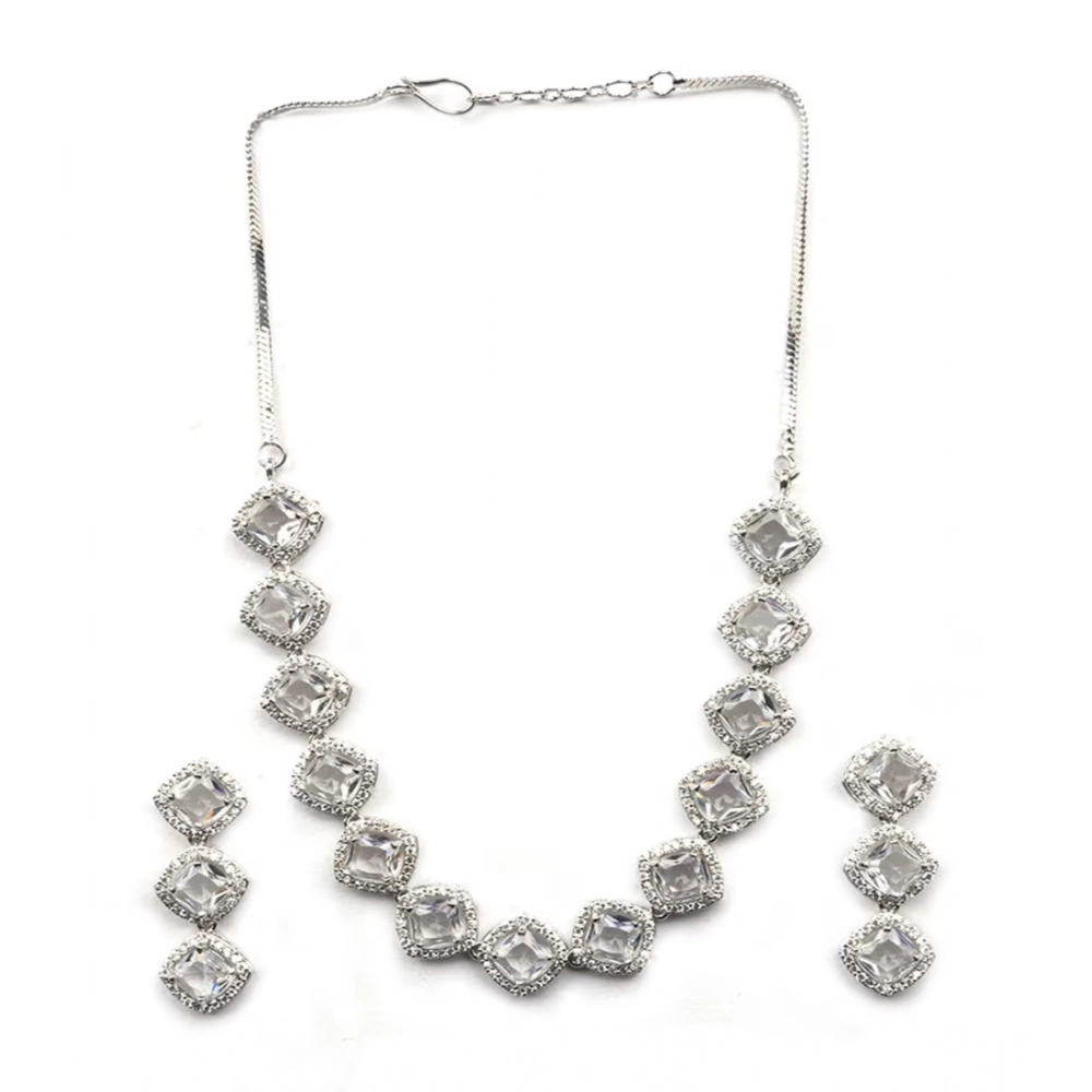 Generic Women's Brass Silver Plated Necklace set (White) - Image 5
