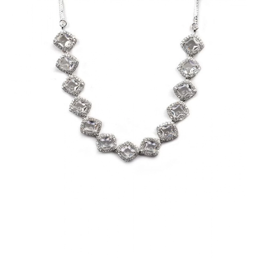 Generic Women's Brass Silver Plated Necklace set (White) - Image 4
