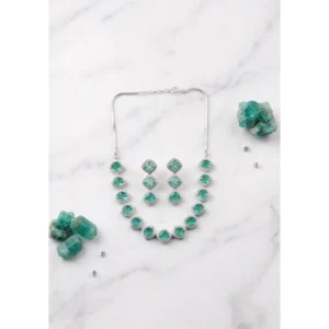 Generic Women's Brass Silver Plated Necklace set (Green)
