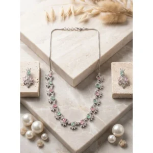 Generic Women's Brass Silver Plated Necklace set (Multicolor)