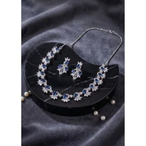 Generic Women's Brass Silver Plated Necklace set (Blue)