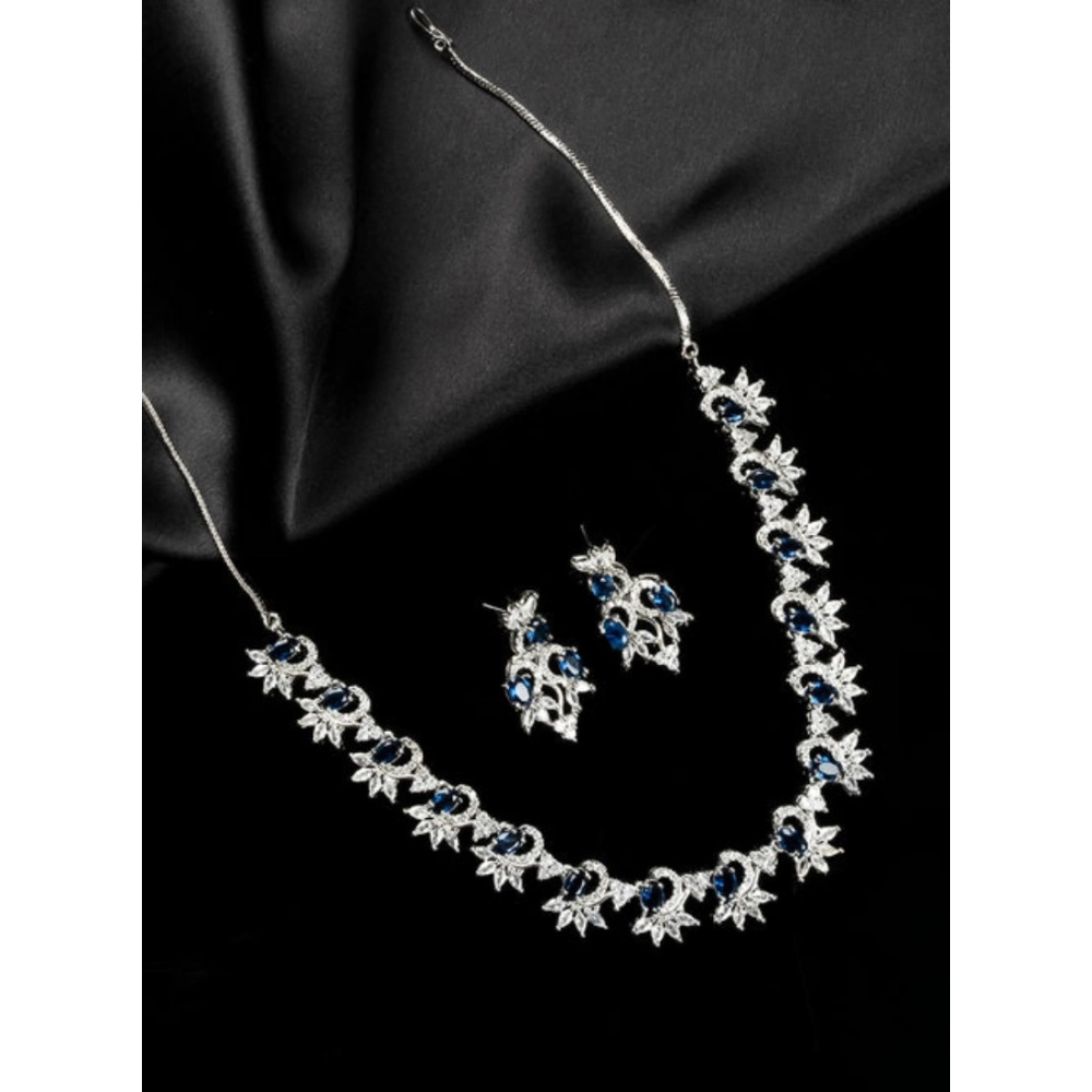 Generic Women's Brass Silver Plated Necklace set (Blue) - Image 5
