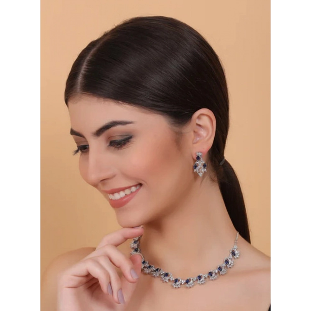 Generic Women's Brass Silver Plated Necklace set (Blue) - Image 3