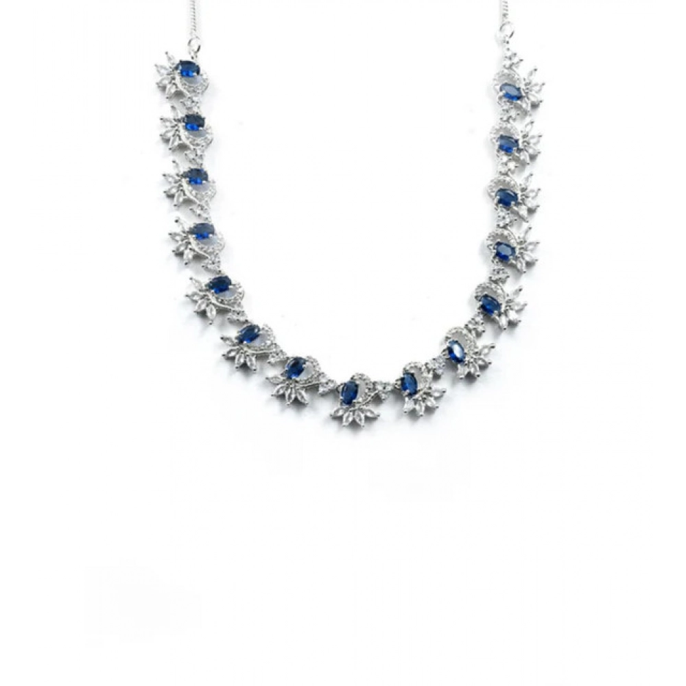 Generic Women's Brass Silver Plated Necklace set (Blue) - Image 2