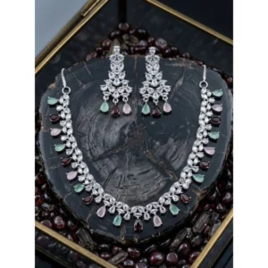 Generic Women's Brass Silver Plated Necklace set (Multicolor)