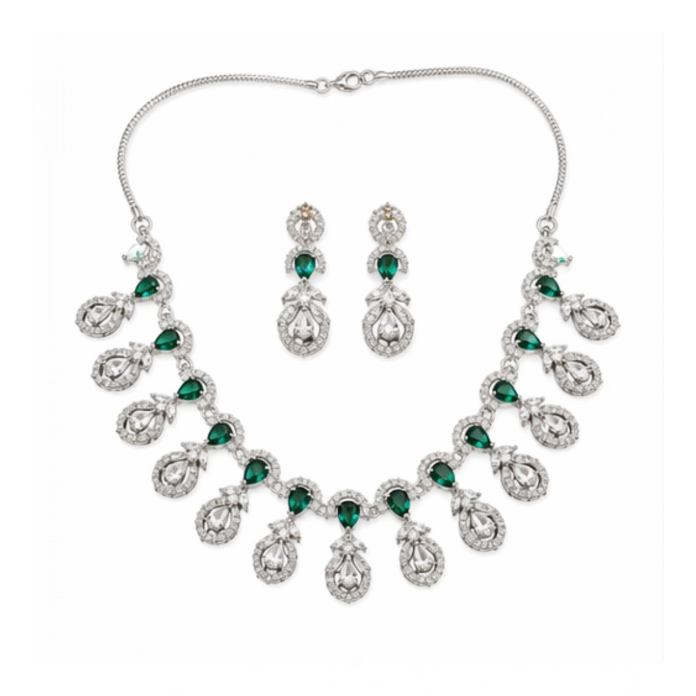 Generic Women's Brass Silver Plated Necklace set (Green) - Image 5