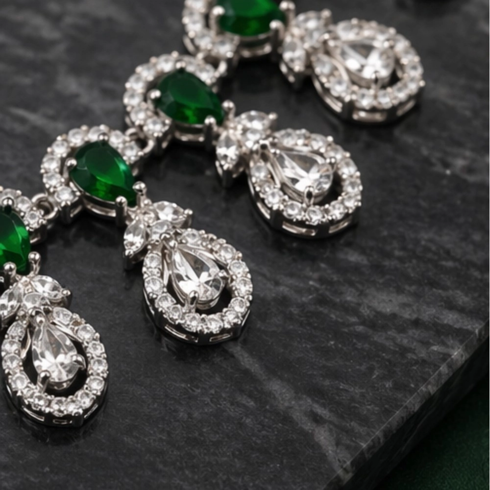 Generic Women's Brass Silver Plated Necklace set (Green) - Image 2