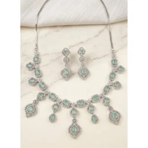 Generic Women's Brass Silver Plated Necklace set (Turquoise)