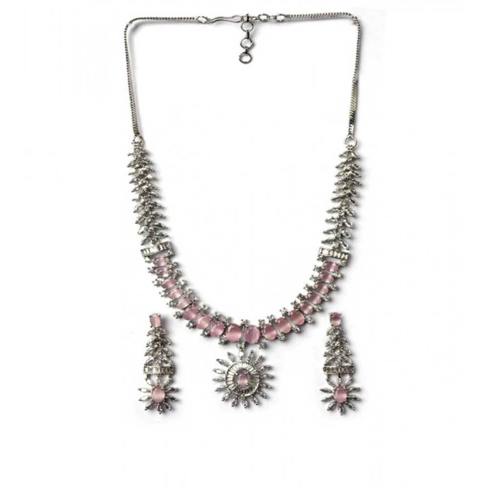 Generic Women's Brass Silver Plated Necklace set (Pink) - Image 4