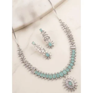 Generic Women's Brass Silver Plated Necklace set (Turquoise)